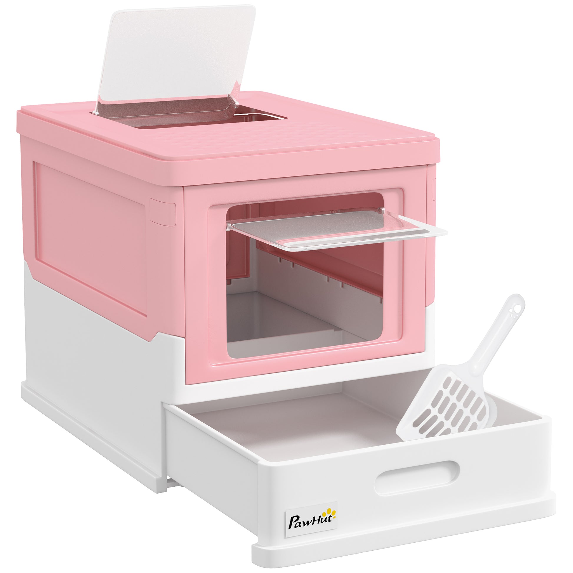 Pawhut Caja Arena Plegable Para Gatos Con Cubierta Desmontable 47,5x35,5x36,7 Cm_0