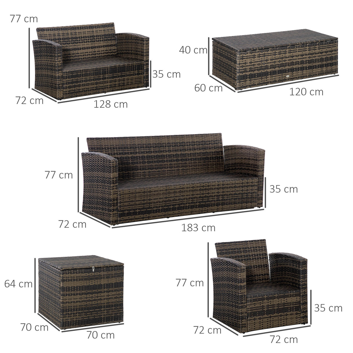 Outsunny Conjunto De Jardín Exterior De Ratán Sintético De 6 Piezas Caqui_2