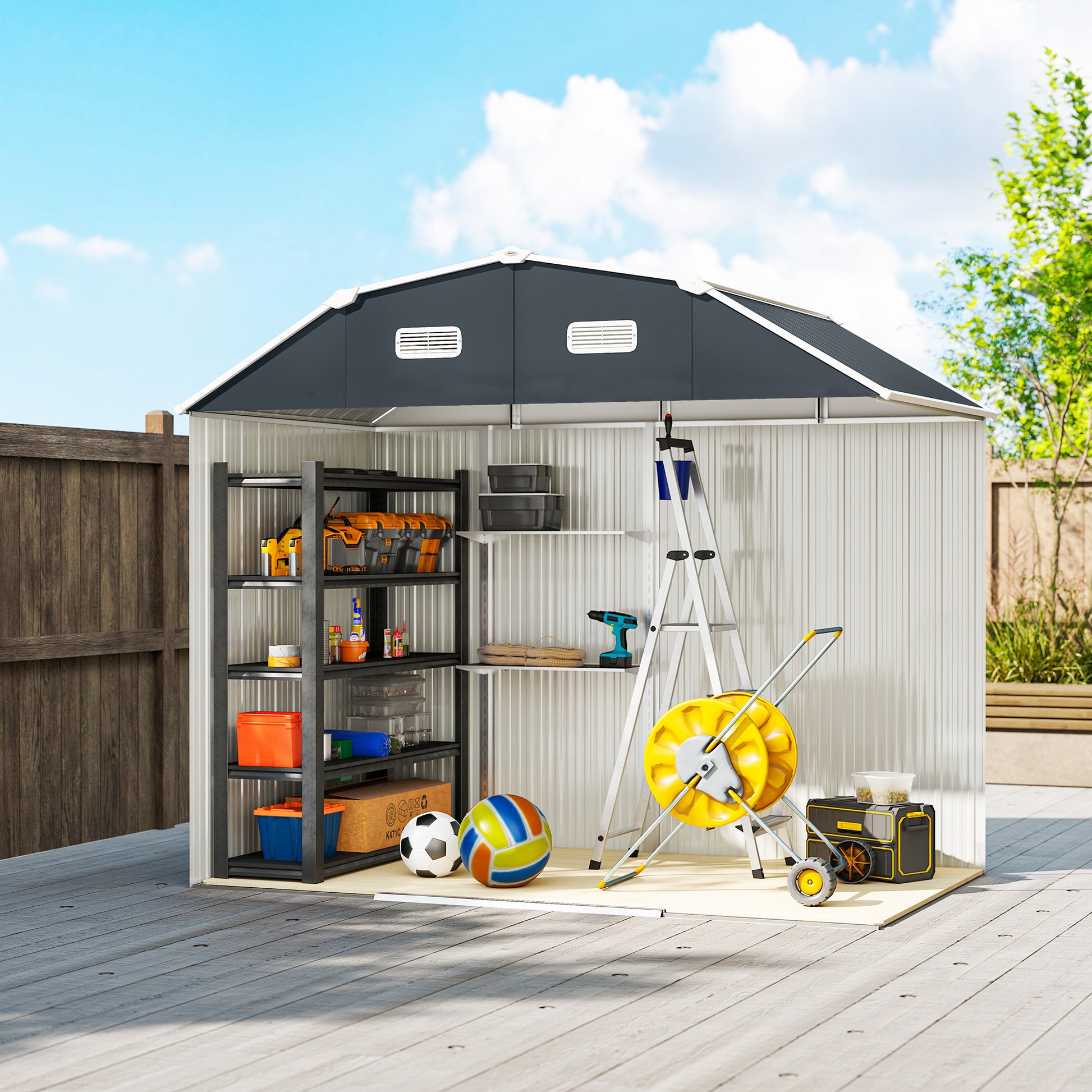 Outsunny Cobertizo De Jardín Exterior 2,7 M² 238x132x198,5 Cm Con Base Gris_3
