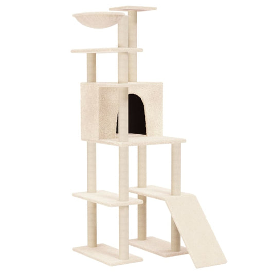 Rascador Para Gatos Con Postes De Sisal Crema 166 Cm_0