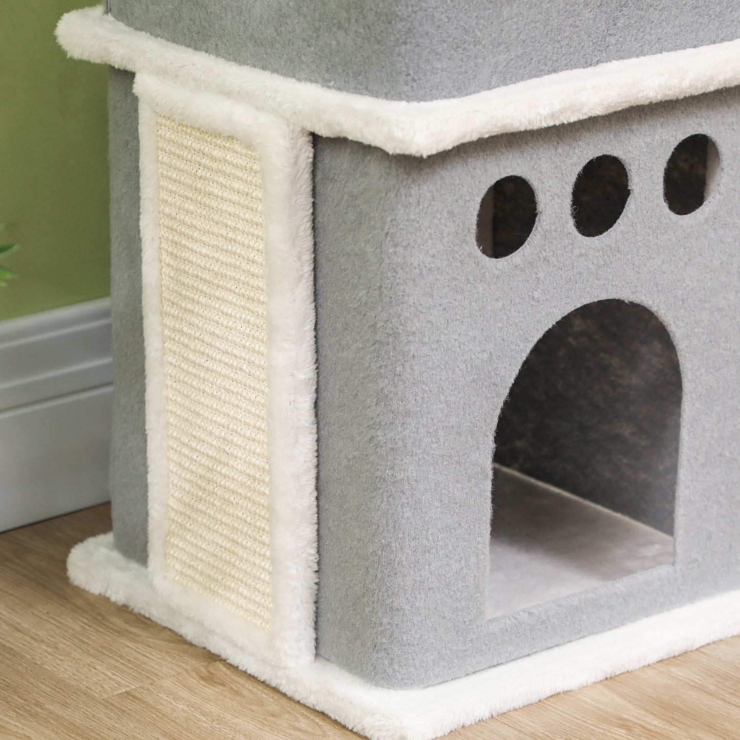 Pawhut Árbol Rascador Para Gatos 126 Cm Con Plataformas Bolas Colgantes Crema_3