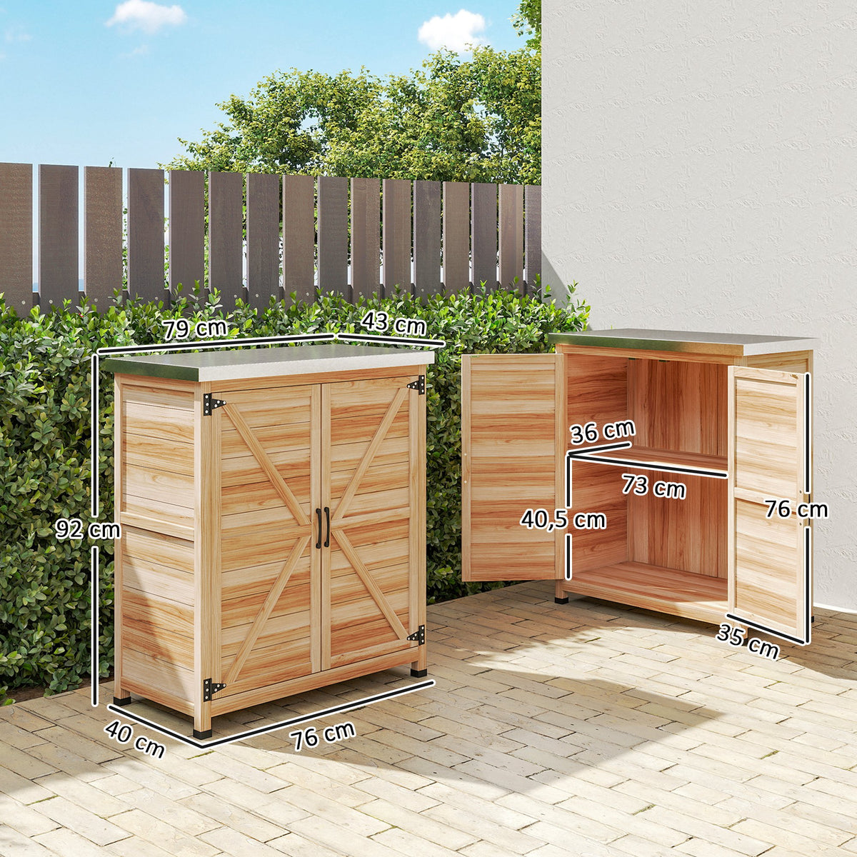 Outsunny Caseta De Jardín De Madera Con Techo De Acero Y 2 Puertas Natural_2