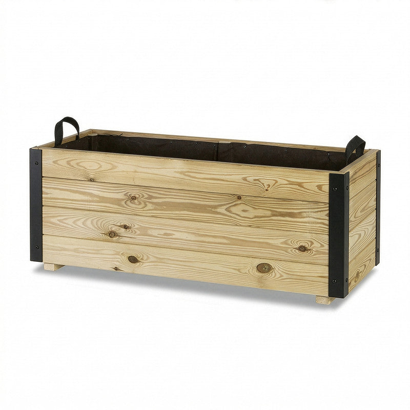 Jardinera Exterior De Madera Con Refuerzo De Aluminio Ghio Al Hortalia 100x40x40 Cm_3