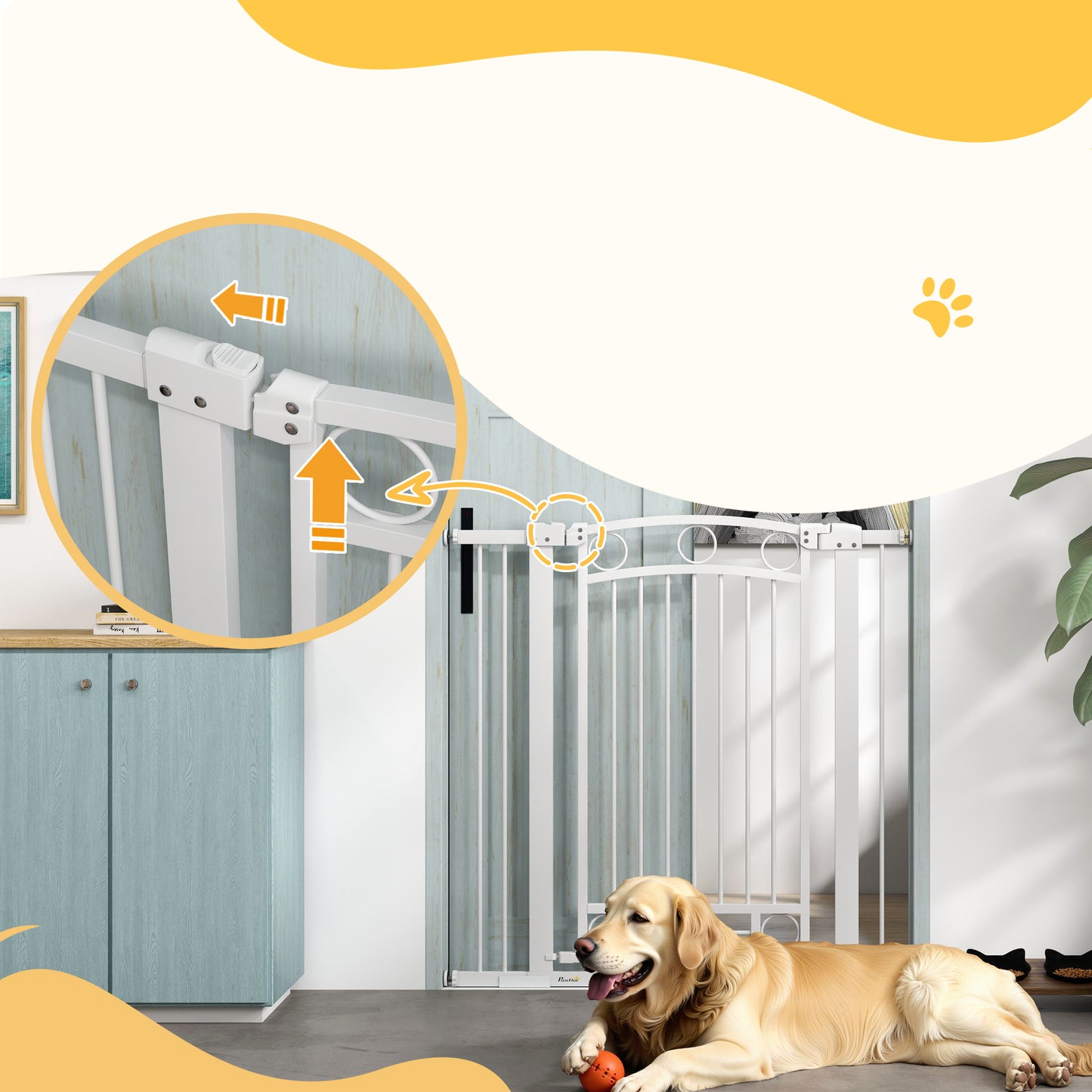 Pawhut Barrera Para Perros Con Ancho Ajustable 76-104 Cm 2 Extensiones Blanco_3