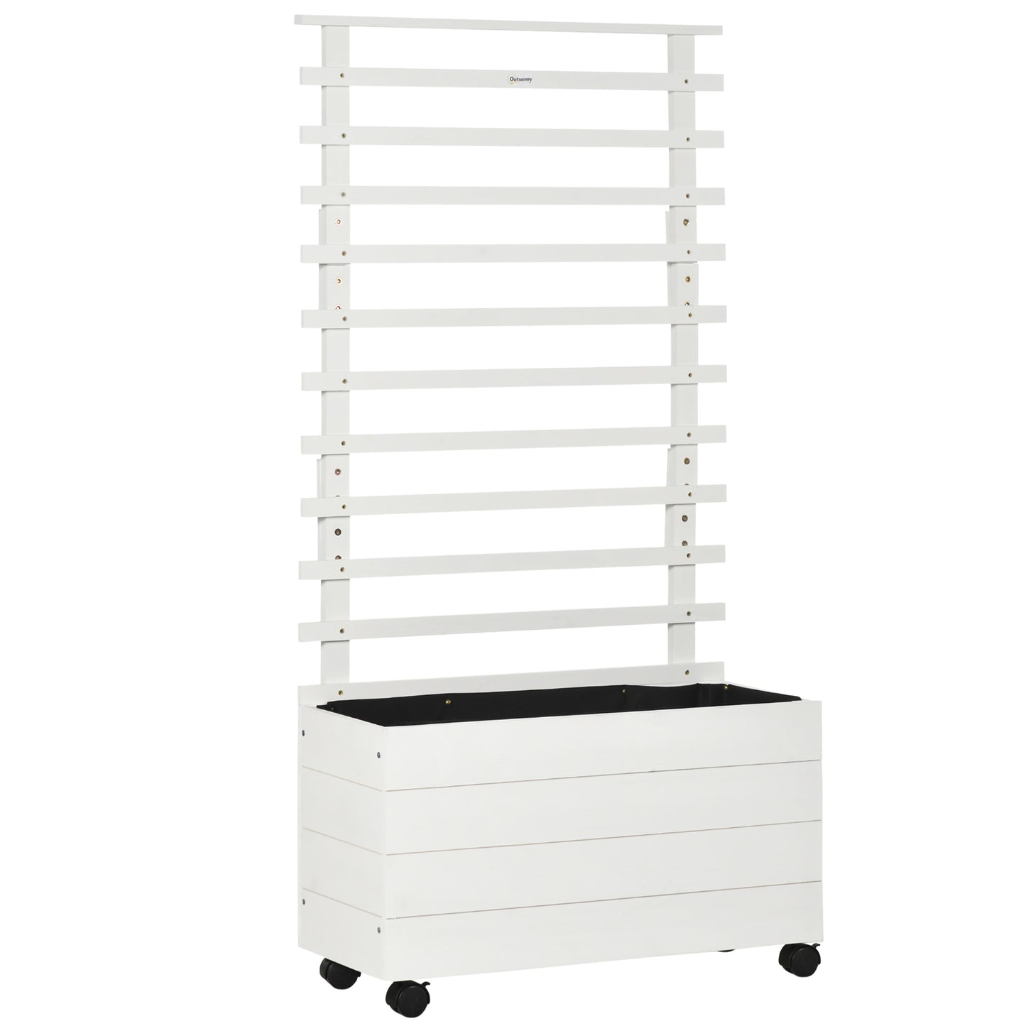 Outsunny Jardinera Con Enrejado Madera Con Ruedas Soporte Para Trepadora Blanco_0