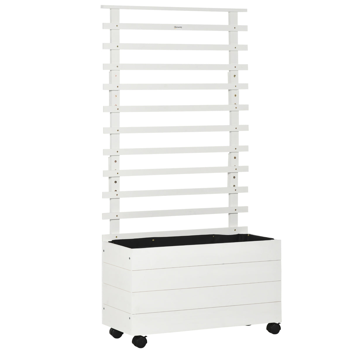 Outsunny Jardinera Con Enrejado Madera Con Ruedas Soporte Para Trepadora Blanco_0