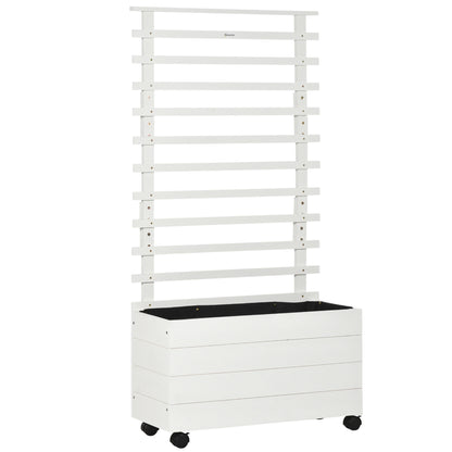 Outsunny Jardinera Con Enrejado Madera Con Ruedas Soporte Para Trepadora Blanco_0