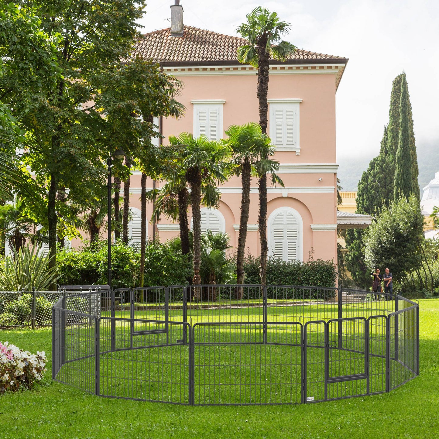 Pawhut Parque Para Perros De 12 Paneles Con 2 Puertas 80x60 Cm Gris_1