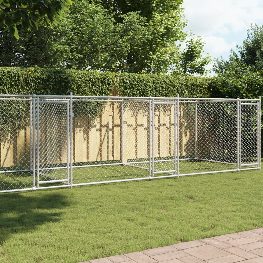Jaula De Perros Con Puertas Acero Galvanizado Gris 8x2x1,5 M_1