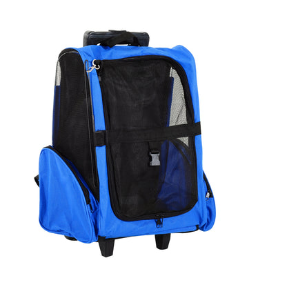 Pawhut Transportín 2 En 1 Para Mascotas Carrito Mochila Ruedas 42x25x55 Cm Azul_1