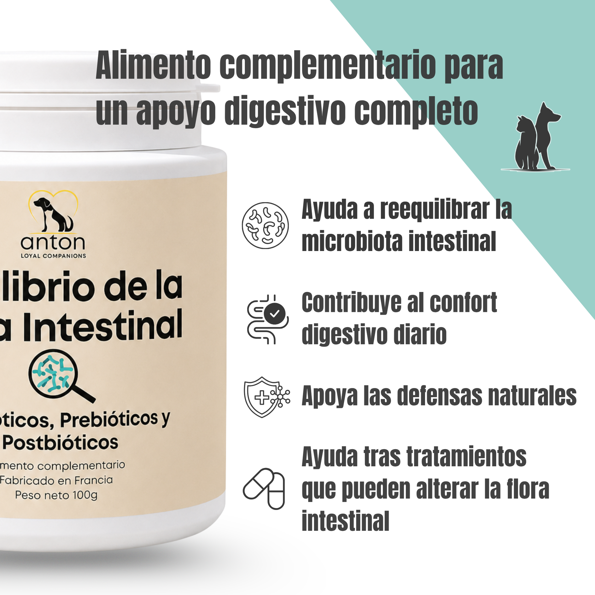 Flora intestinal para perros y gatos – Prebióticos y postbióticos – 100 g_2