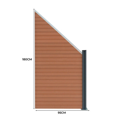 Vallas Para Exteriores De Wpc Y Aluminio - 1x Panel Oblicuo + 1x Poste | Marrón_4