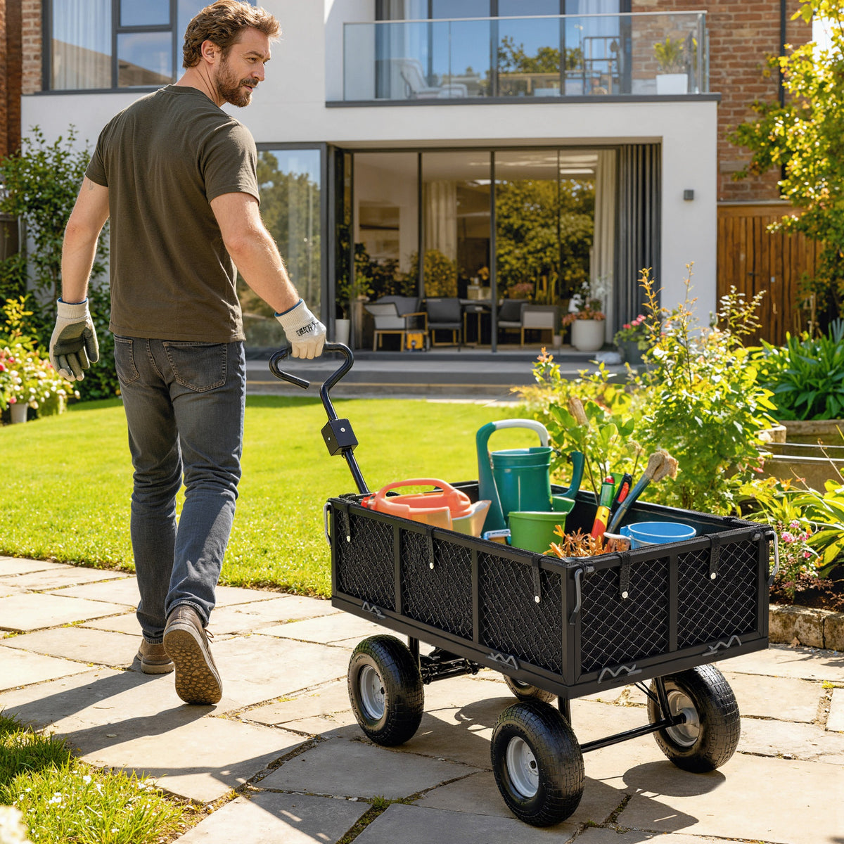 Outsunny Carrito De Jardín Con Ruedas Grandes Mango Giratorio Carga 300 Kg Negro_1