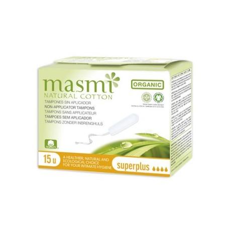 Tampón superplus sin aplicador algodón ECO Masmi, 15 unidades