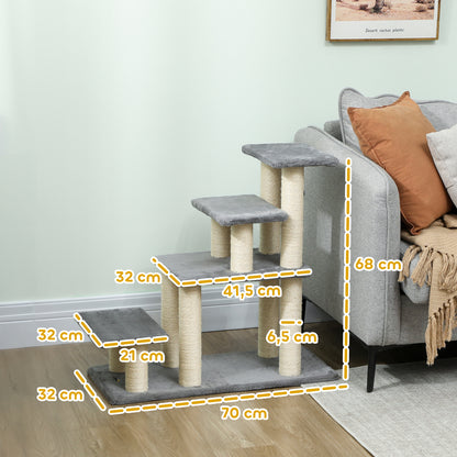 Pawhut Escalera Para Mascotas Ajustable De 3/4 Peldaños Con Bola Colgante Gris_2