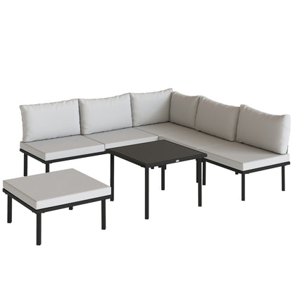 Outsunny Conjunto De Jardín Exterior 6 Piezas En Forma De L Cojines Gris Claro_0
