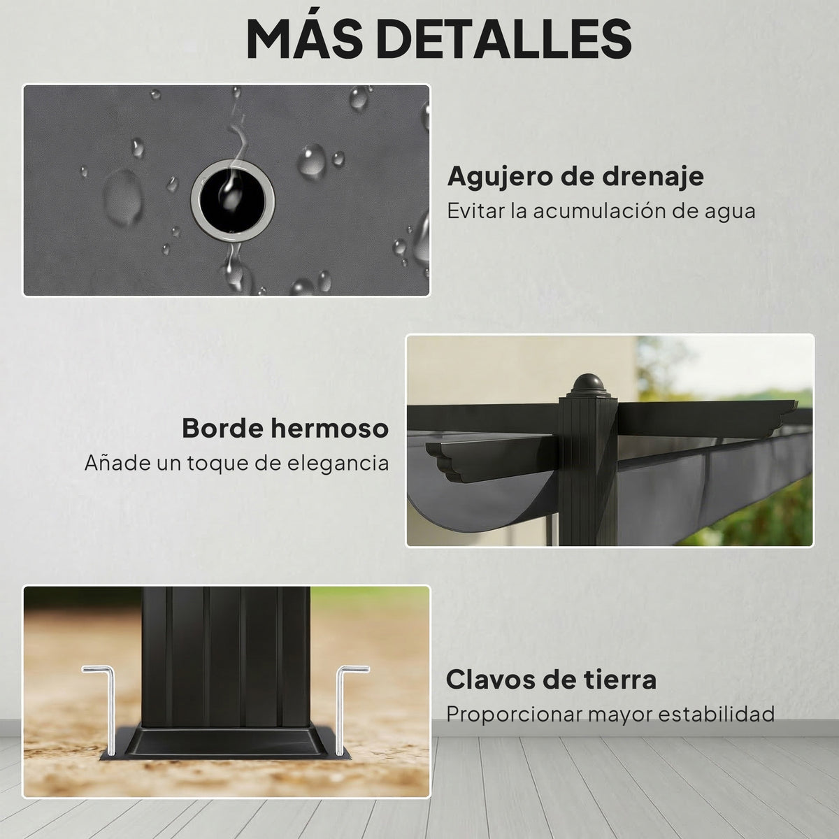 Pérgola Outsunny Aluminio, Poliéster Gris 396x296x220 Cm_5