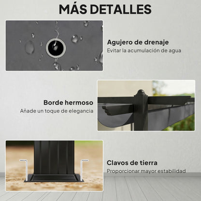 Pérgola Outsunny Aluminio, Poliéster Gris 396x296x220 Cm_5