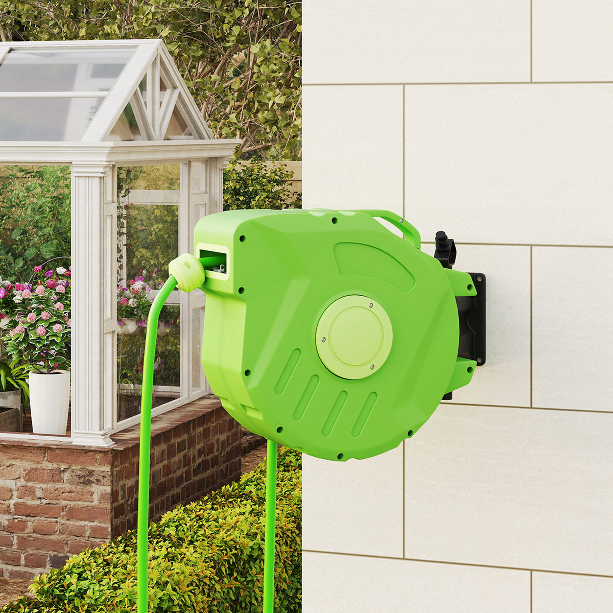 Carrete Para Manguera Outsunny Verde Con 15m De Manguera_4