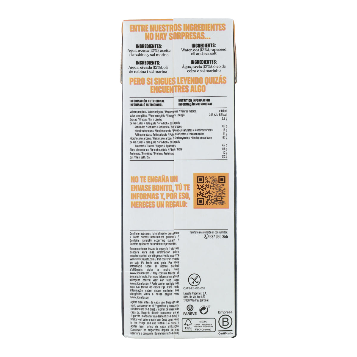 Bebida de Avena Barista Sin Gluten YOSOY 1L