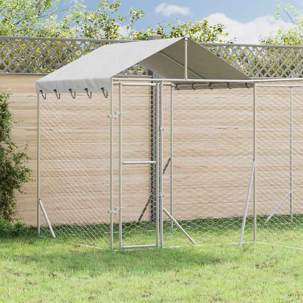 Perrera De Exterior Con Techo Acero Galvanizado Plata 4x4x2,5 M_1