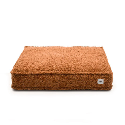 Cafide Cama De Material Reciclado Para Perro Con Tejido Estilo Borreguito Mostaza. Modelo Cuadra._0