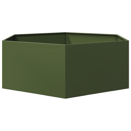 Jardinera Hexagonal De Acero Verde Oliva 138x120x45 Cm_3
