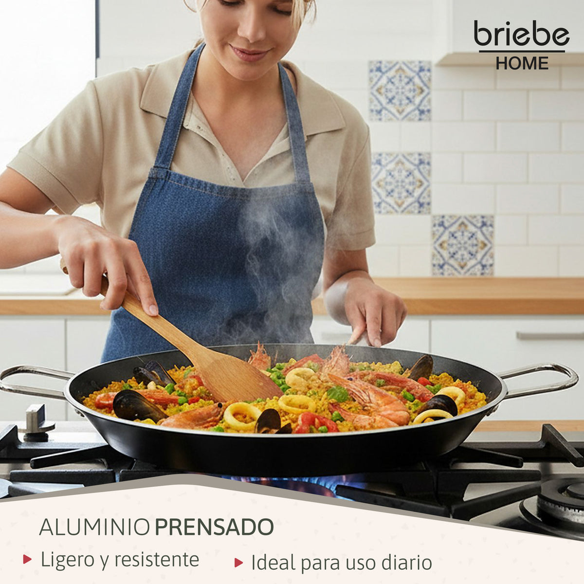 Briebe Paellera Inducción 30cm, 4 Raciones, Aluminio Prensado, Antiadherente Sin Pfoa, 3mm Espesor, Zafrán, Negro_2