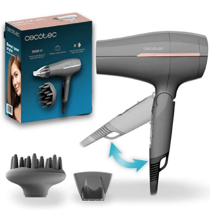 Cecotec Secador De Pelo De Viaje Ionicare Power&amp;go Heaven Grey. 2000w, 2 Temperaturas, 2 Velocidades_0
