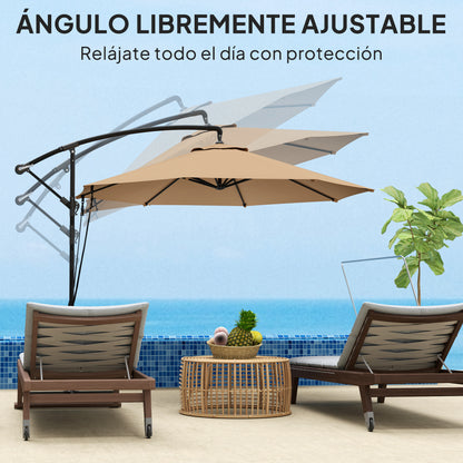 Outsunny Parasol Excéntrico Ø 290 Cm Con Base Cruzada Manivela Anti-uv 50+ Caqui_5