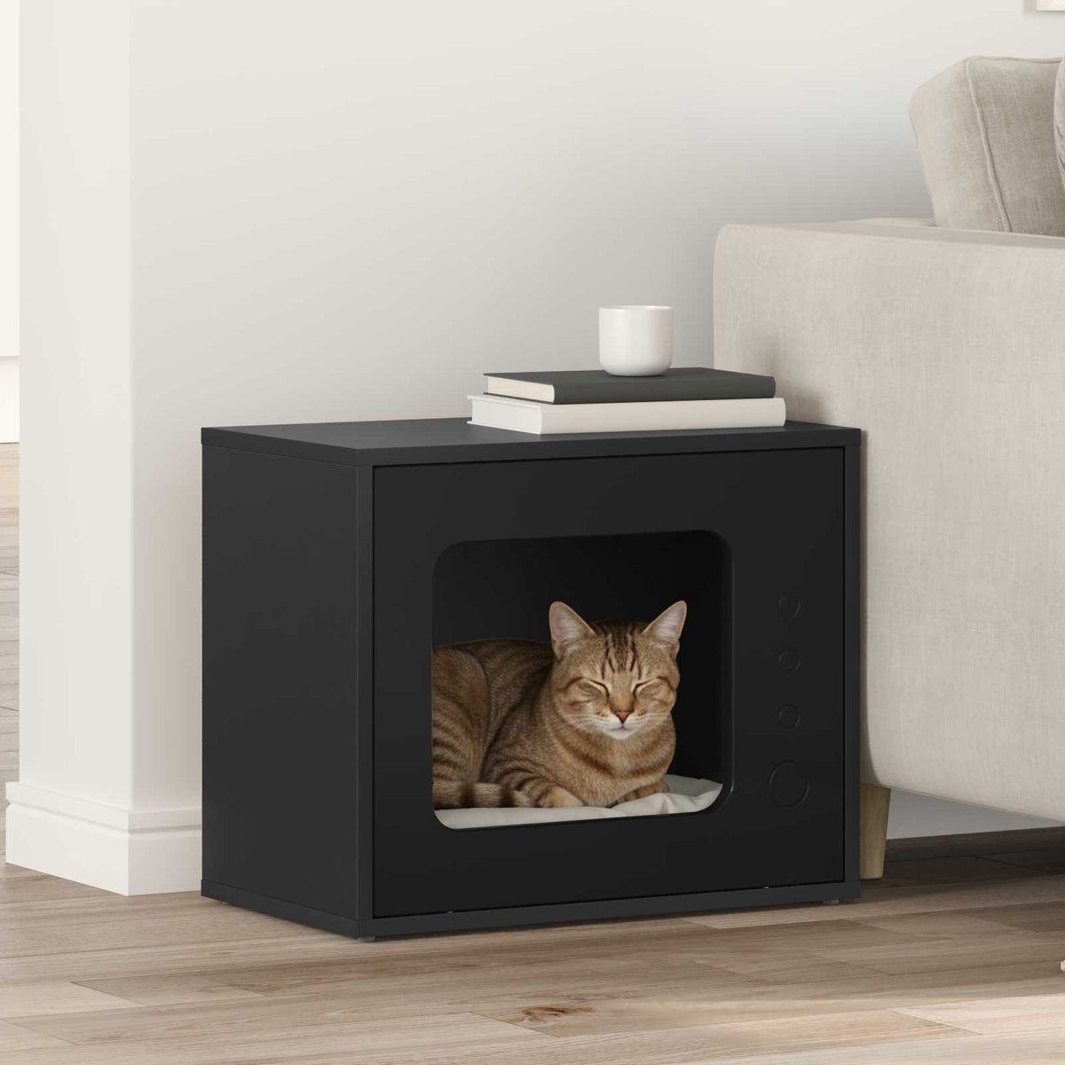 Casa Para Gatos Negro 51 X 30 X 42,5 Cm Madera De Ingeniería_1