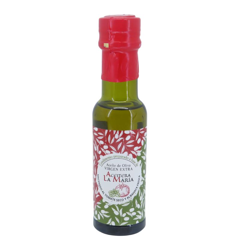 Aceite De Oliva Virgen Extra Macerado Al Tomate Seco Y Albahaca 100 Ml Cristal_0