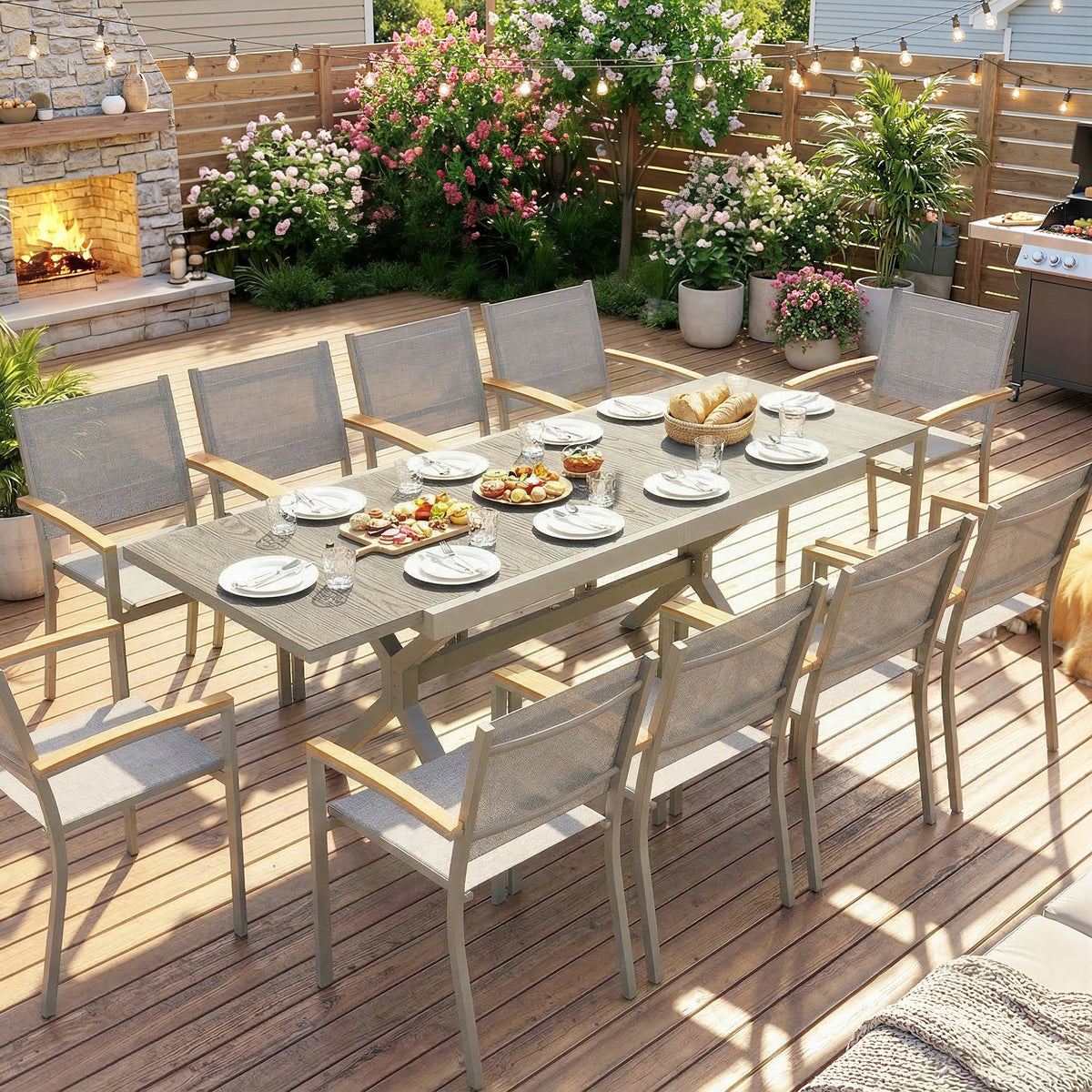 Mesa Jardín Extensible Outsunny Aluminio, Acero Gris Claro 214x85x73 Cm_3