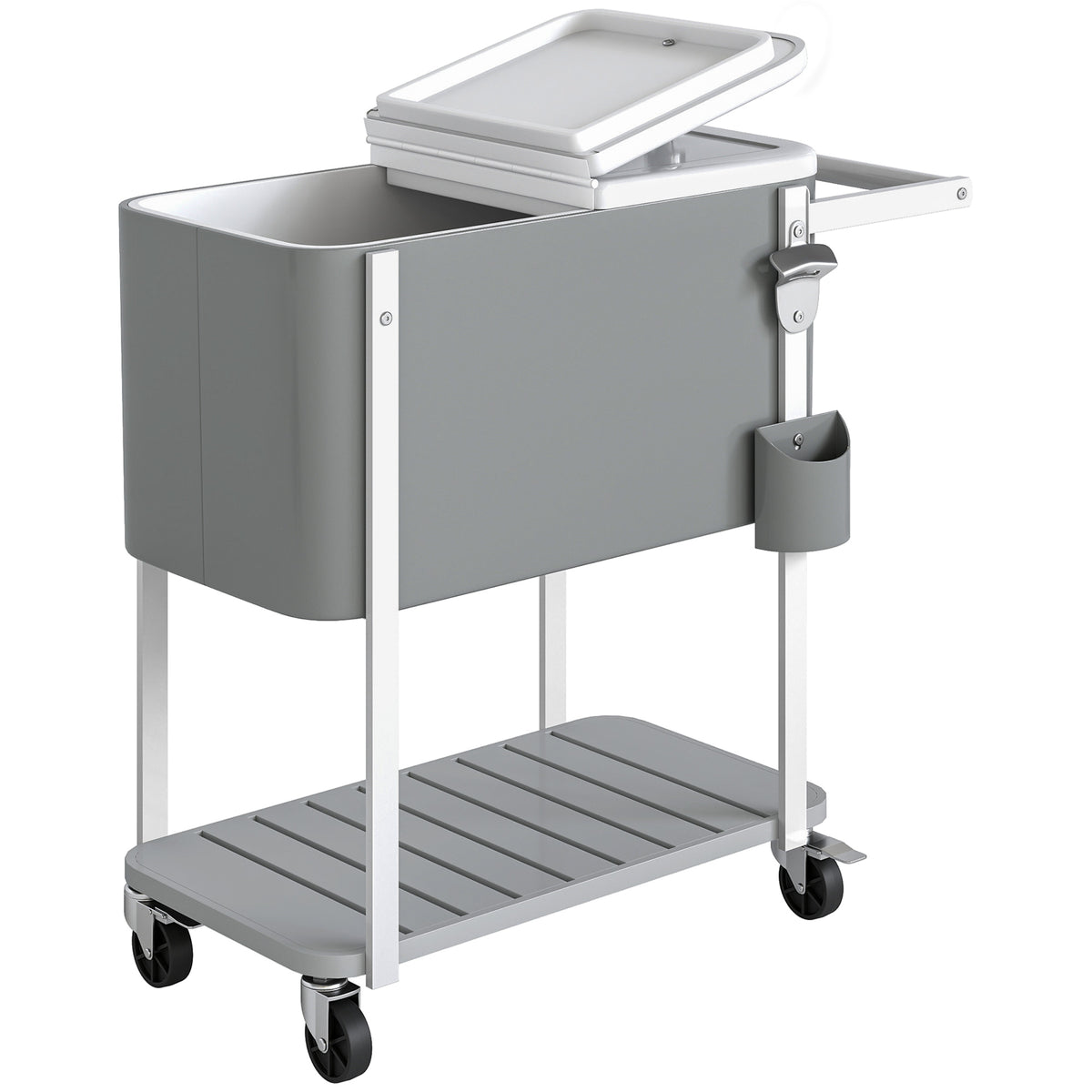 Carrito Nevera Outsunny Plástico, Acero Gris 84x38x83 Cm_0
