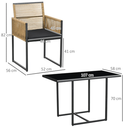 Outsunny Conjunto De Mesa Y Sillas De Jardín Exterior De 3 Piezas Natural Negro_2
