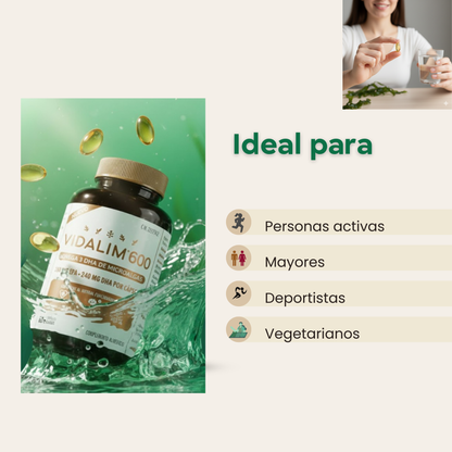 VIDALIM 600. Omega 3 de microalgas con 360 mg de EPA y 240 mg de DHA – 60 Cápsulas Vidalim_5