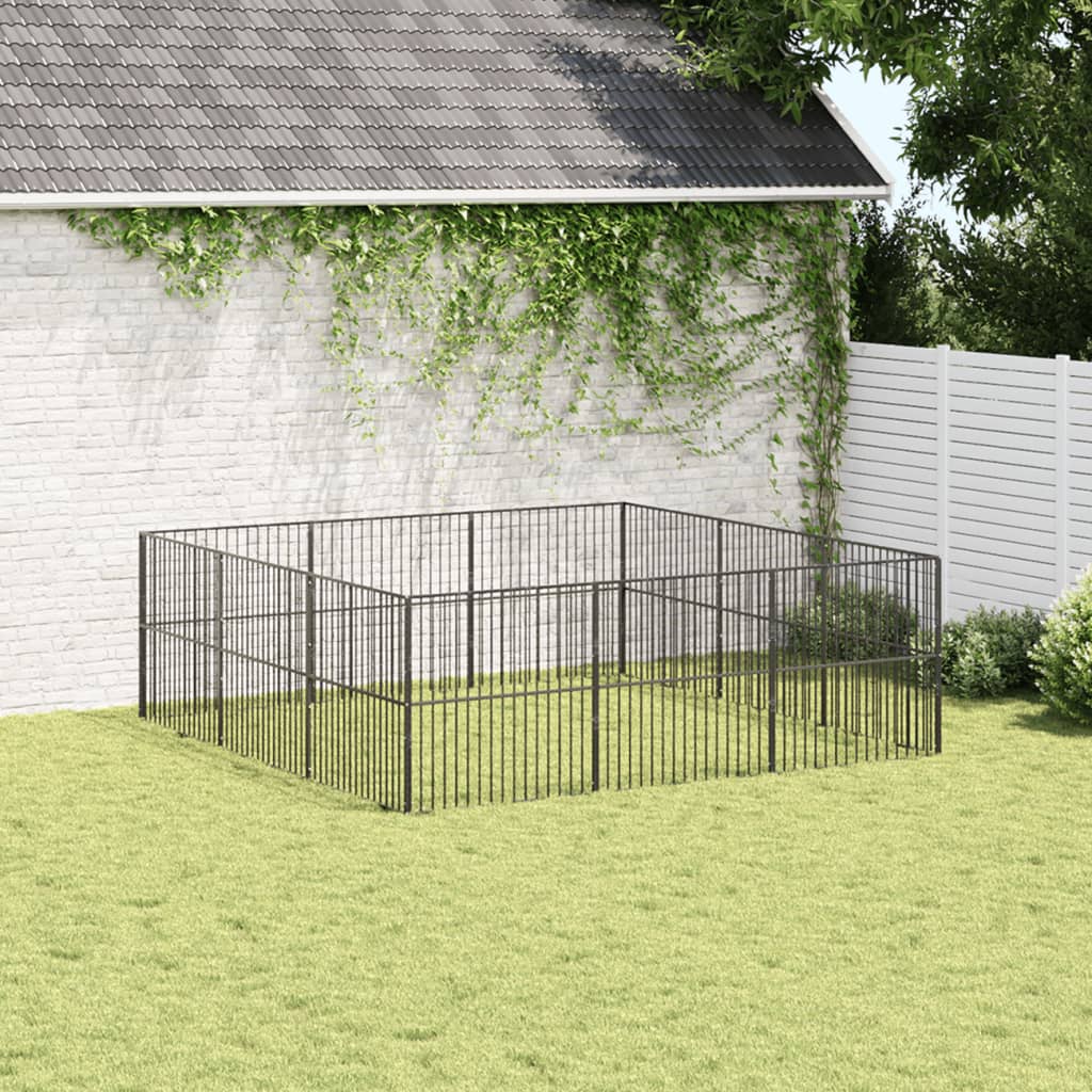 Corralito Para Perros Con 12 Paneles Acero Galvanizado Negro_2