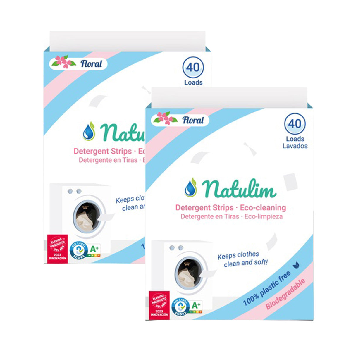 Pack 2x Eco Tiras de Lavar Floral, Natulim, 40 lavados