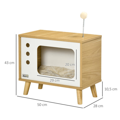 Pawhut Cama Cueva De Gatos Estilo Televisor Con Cojín 50x28x43 Cm_2