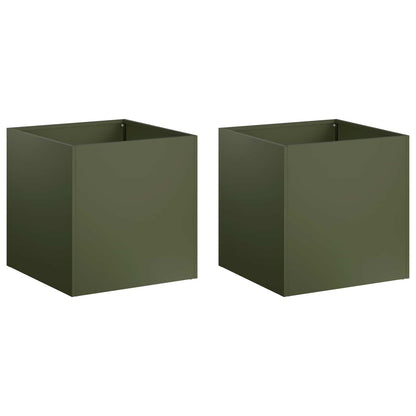 Macetero De Jardín 2 Uds. Verde Oliva 25 X 25 X 25 Cm_0