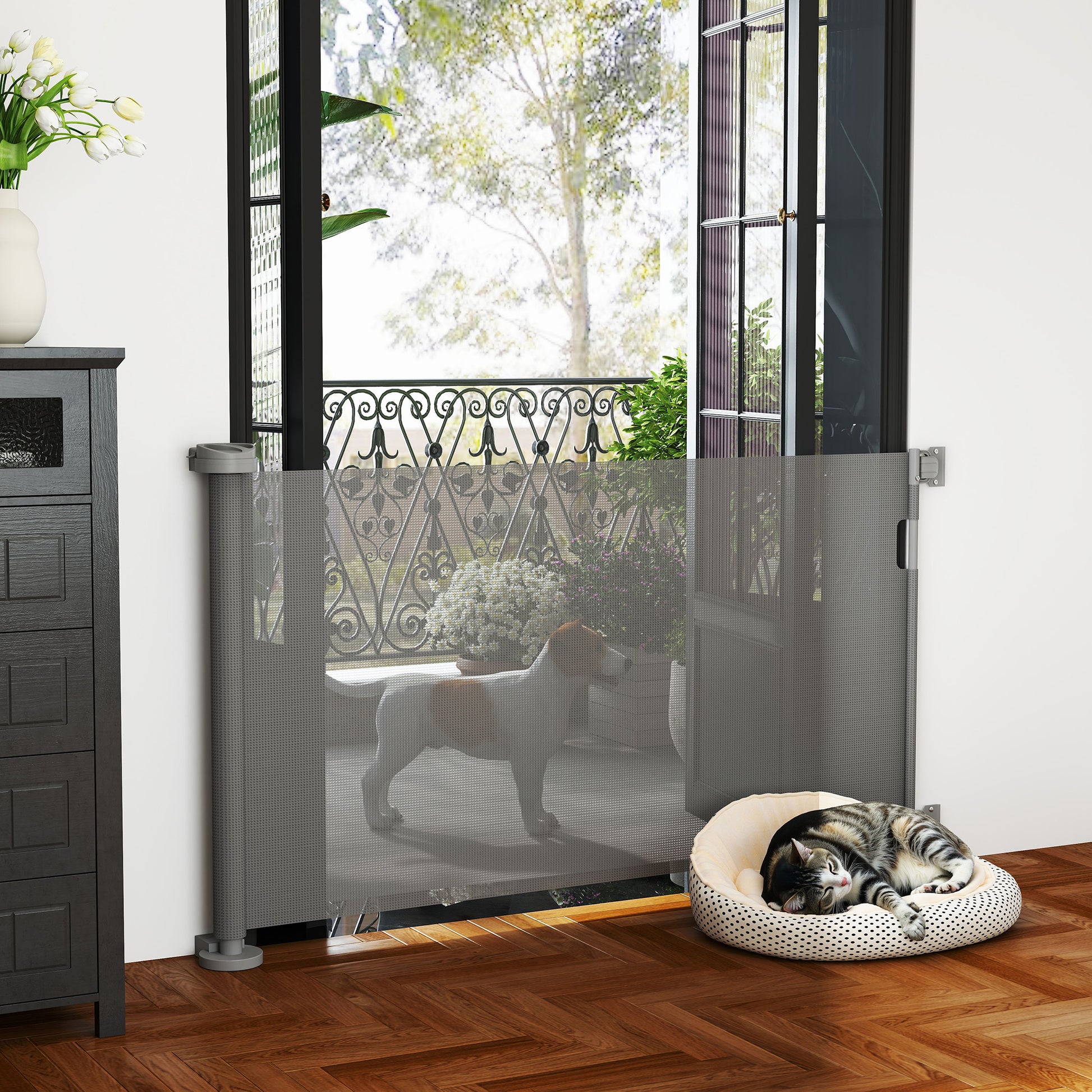 Pawhut Barrera De Seguridad Para Perros Retráctil 0-136 Cm Para Escaleras_4