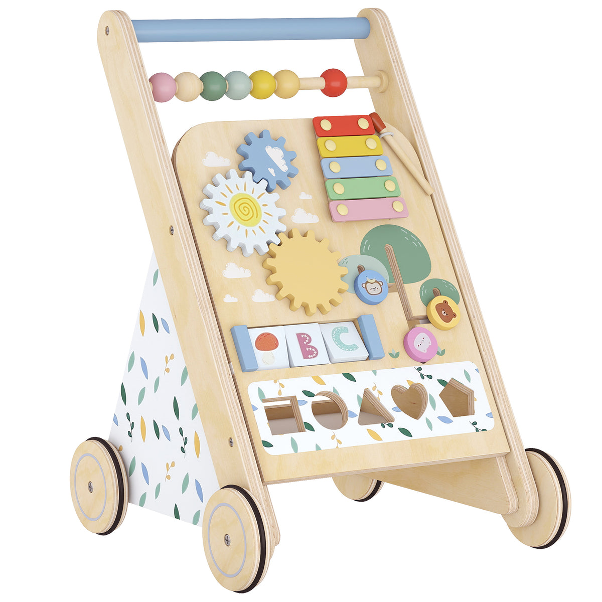 Aiyaplay Andador Madera Bebé Con Juguetes Montessori Y Control Velocidad Natural_0