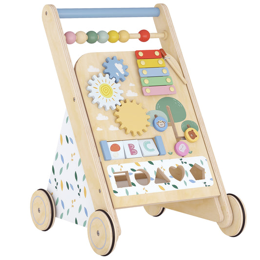 Aiyaplay Andador Madera Bebé Con Juguetes Montessori Y Control Velocidad Natural_0