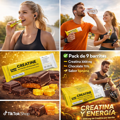 Candyglam Creatine | Gummy Bar Vegana Con Chocolate 70% | 3g Creatina Creavitalis® | Pack 9 Barritas_4