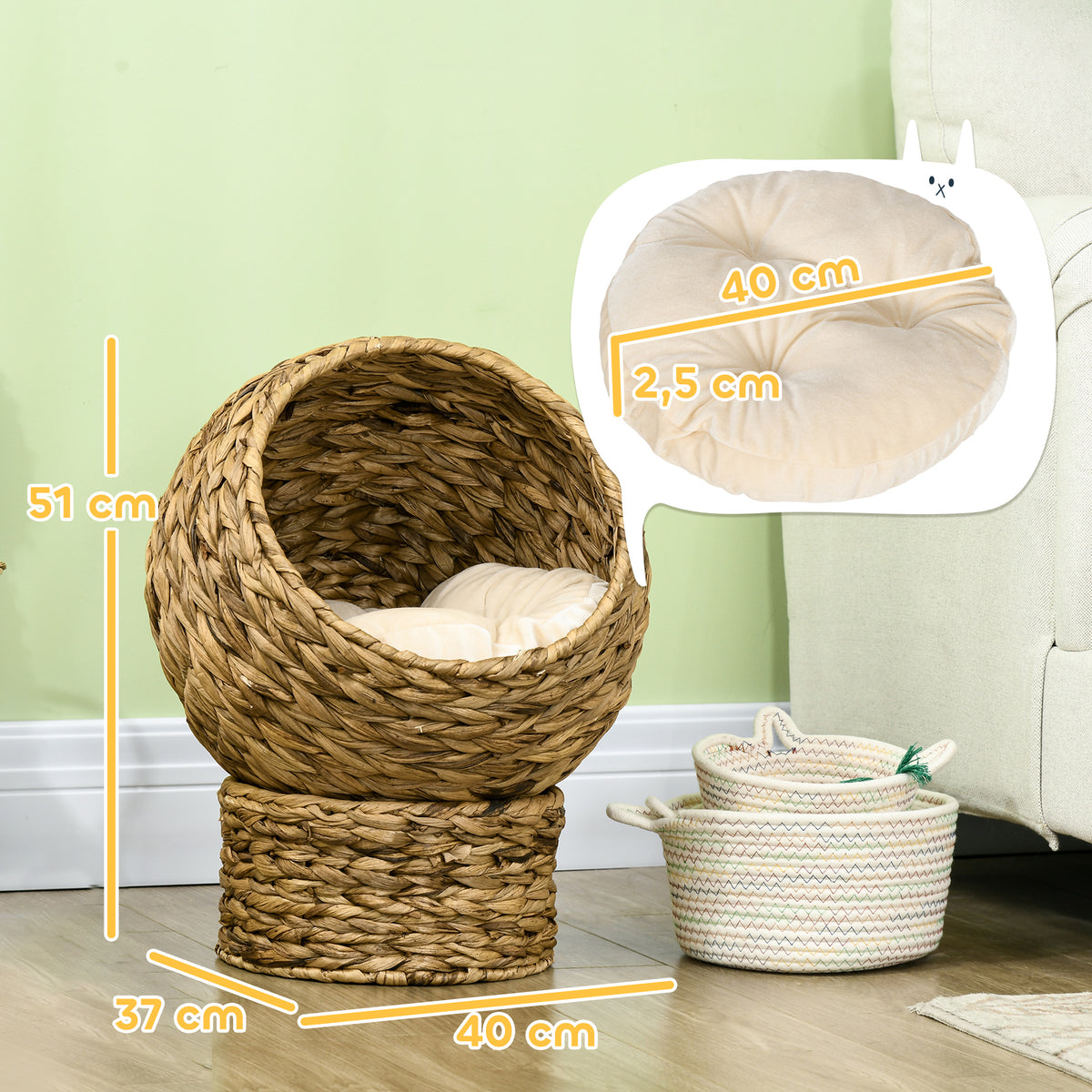 Pawhut Cama Para Gatos Desmontable Con Cojín Extraíble Suave Cálido 40x37x51 Cm_2