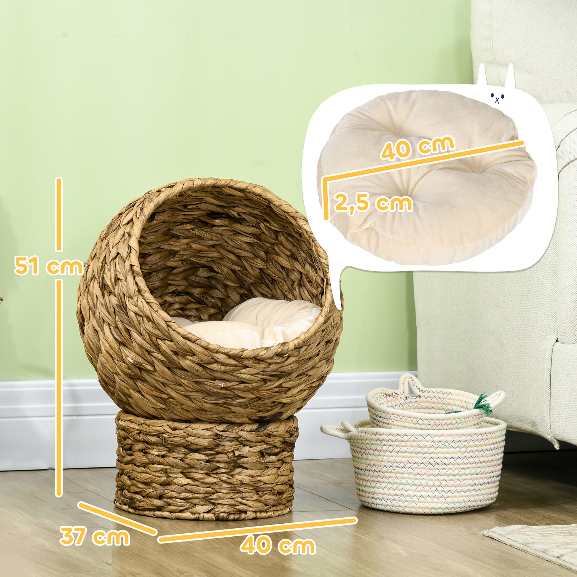 Pawhut Cama Para Gatos Desmontable Con Cojín Extraíble Suave Cálido 40x37x51 Cm_2