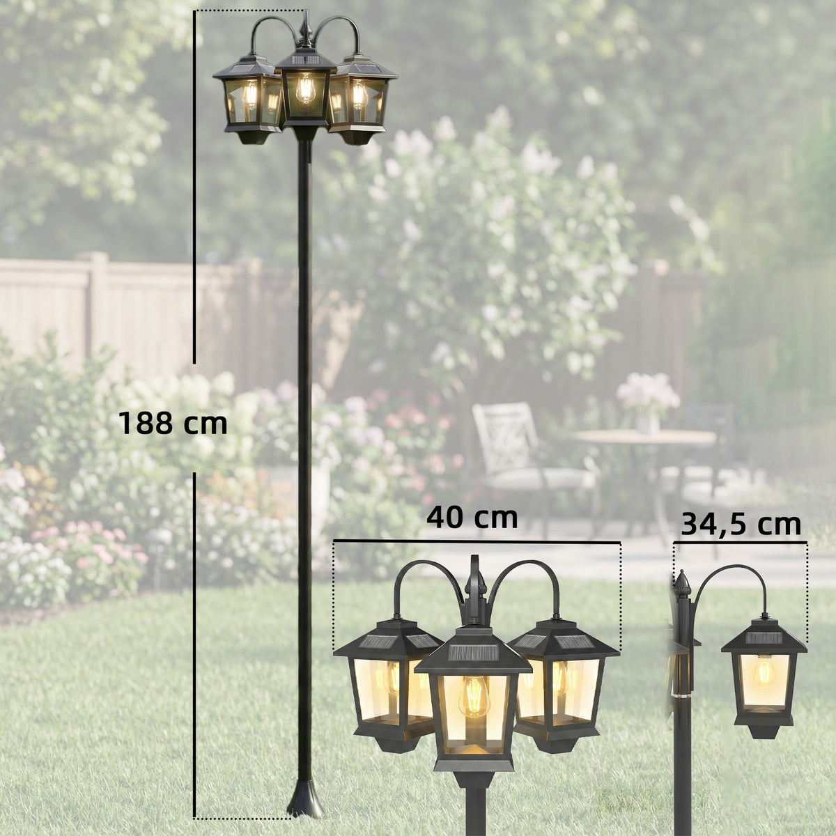 Farola Solar Outsunny Abs, Aluminio Negro 40x34.5x188 Cm_2