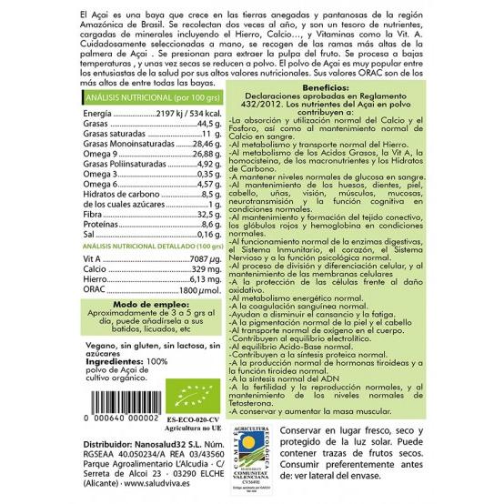 Açai en polvo ECO Salud Vida, 50 g