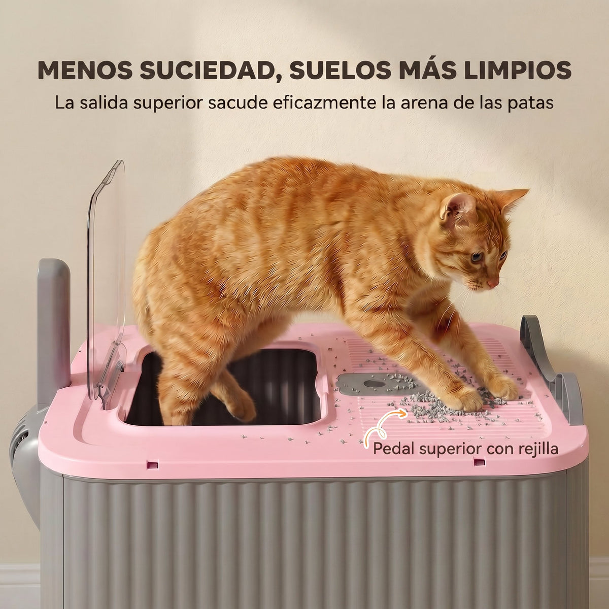 Pawhut Arenero De Gatos Cubierto M Con Tapa Pala Bolsas Desodorantes Rosa_3