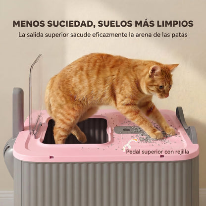 Pawhut Arenero De Gatos Cubierto M Con Tapa Pala Bolsas Desodorantes Rosa_3